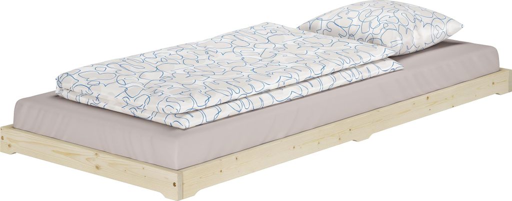 Einzelbett Niedrigbett unbehandeltes Holz 90x200 Fichte Tanne V-60.47N-09ohne Zubehör
