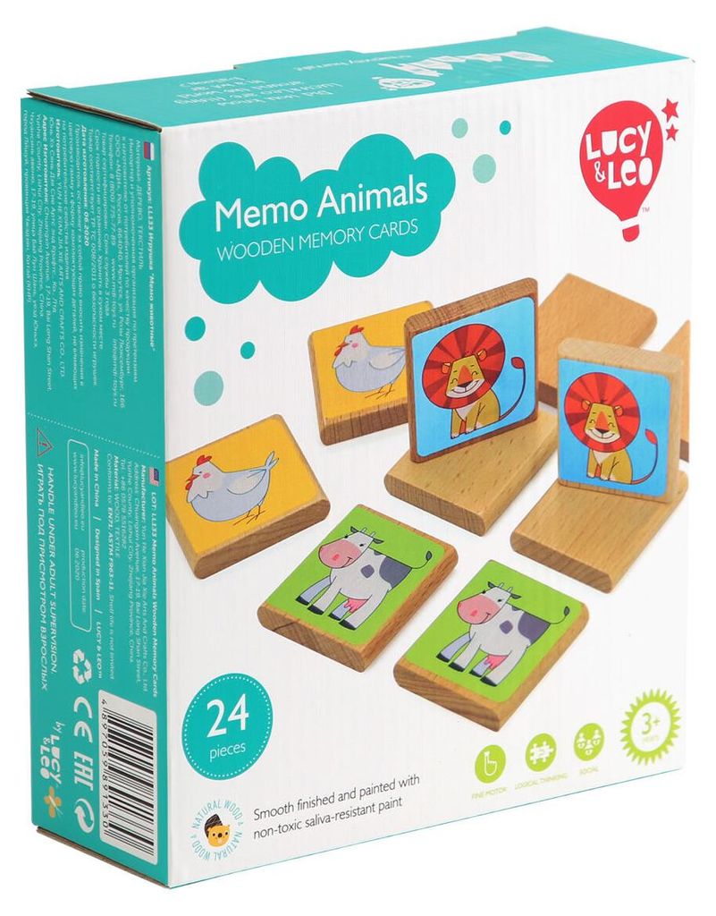 Lucy & Leo 133 Tiere – Memory-Spiel aus Holz für Kinder, 24 Karten 41871