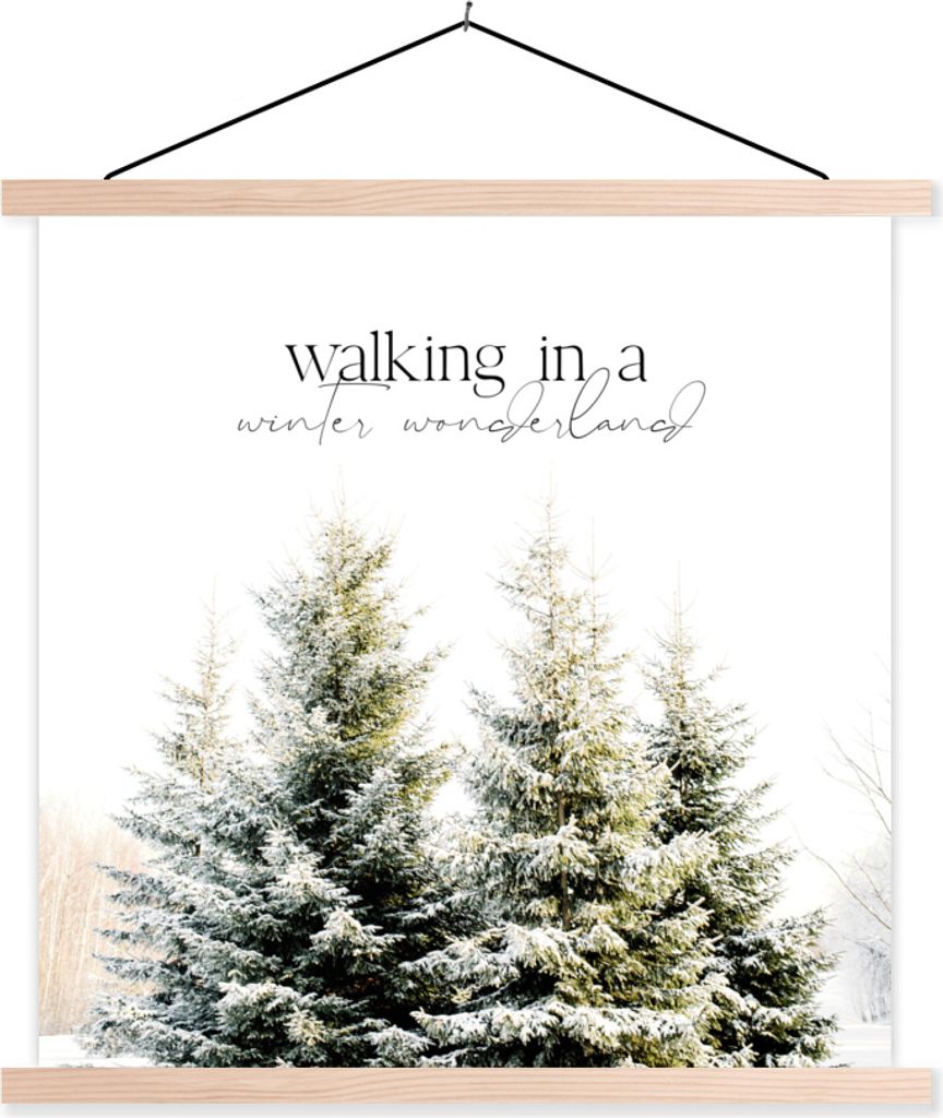 MuchoWow Textilposter Weihnachten - Winter - Weihnachtsbaum 60x60 cm mit holzfarbenen Rahmen - Wanddekoration