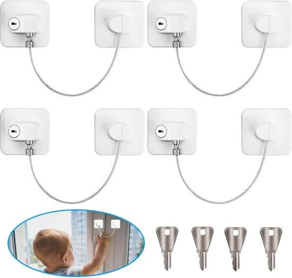 Bloque-fenêtre de sécurité enfant lot de 4 verrous pour menuiserie PVC