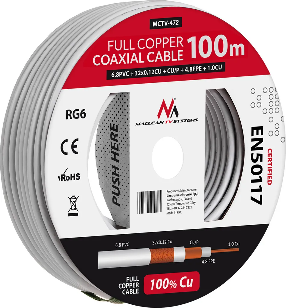 Câble coaxial RG6 100m cuivre pur contre les interférences TV et Satellite