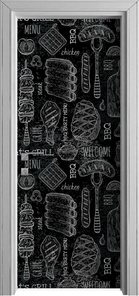 Tür Selbstklebende 80x210 cm Türfolie Türtapete Klebefolie - BBQ Skizze Kreidetafel