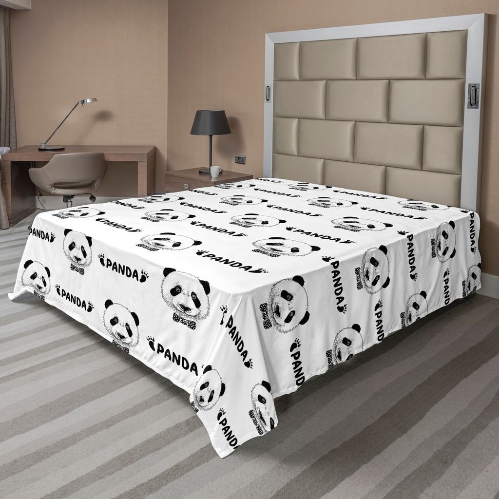 ABAKUHAUS Panda Bettlaken, Netter Panda Gesicht Kopf Und Kleine Abdruck Schattenbild Kinderthema Illustration, weiches bequemes oberes Bettlaken f...