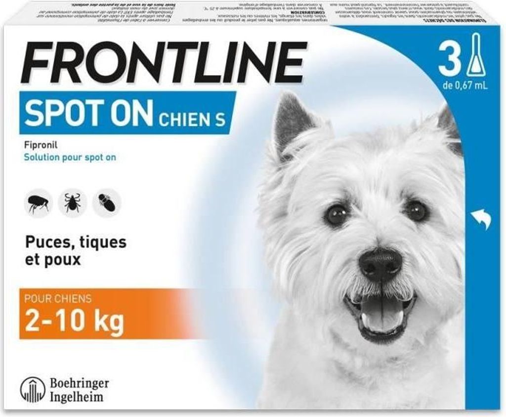 FRONTLINE 3 SPOT ON Antiparasitäre Pipetten für Hunde - 2 bis 10 kg - Flöhe, Zecken, Läuse