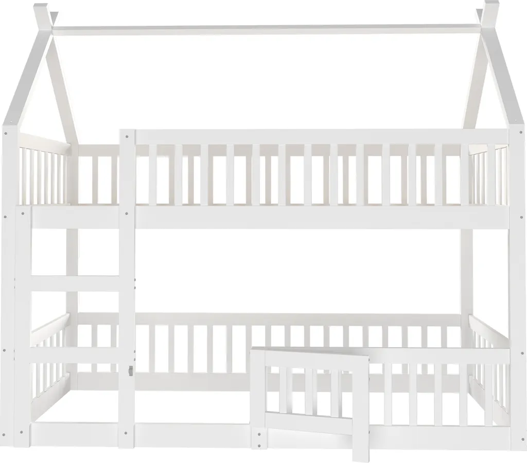 Lit Superposé Sweiko 90x200 avec Escalier, Bois Massif Blanc - Loft Design - 7