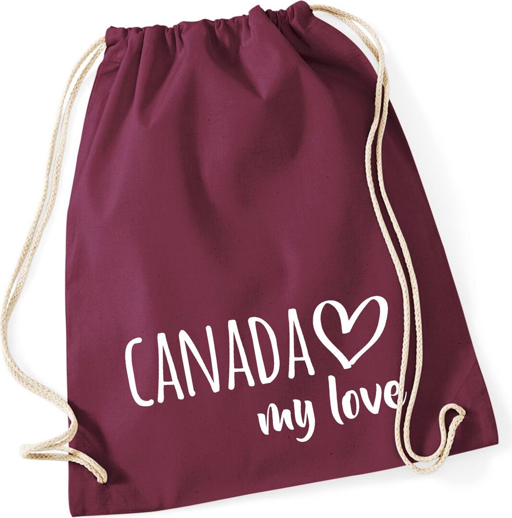 Huuraa Turnbeutel Canada my love 12 Liter Burgundy Baumwolle Rucksack Geschenkidee