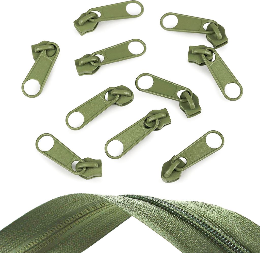 10 Reißverschluss Zipper für Endlosreißverschluss, 5mm, oliv