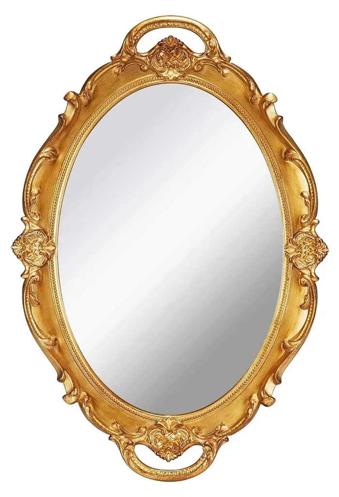 Miroir de courtoisie ovale doré vintage 36 cm pour chambre et bain