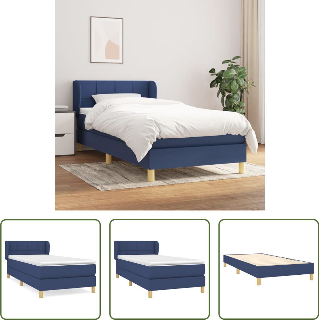 The Living Store Boxspringbett mit Matratze Blau 90x190 cm Stoff