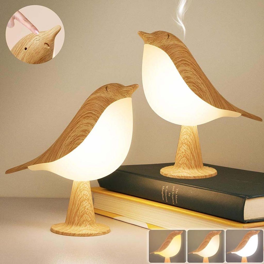 Nachttischlampe Kabellos Touch Dimmbare Tischlampe 1800mAh Wiederaufladbar Nachtlicht Kinder LED Tischleuchte Tragbare Vogel Lampe Dekoration 2 Stück