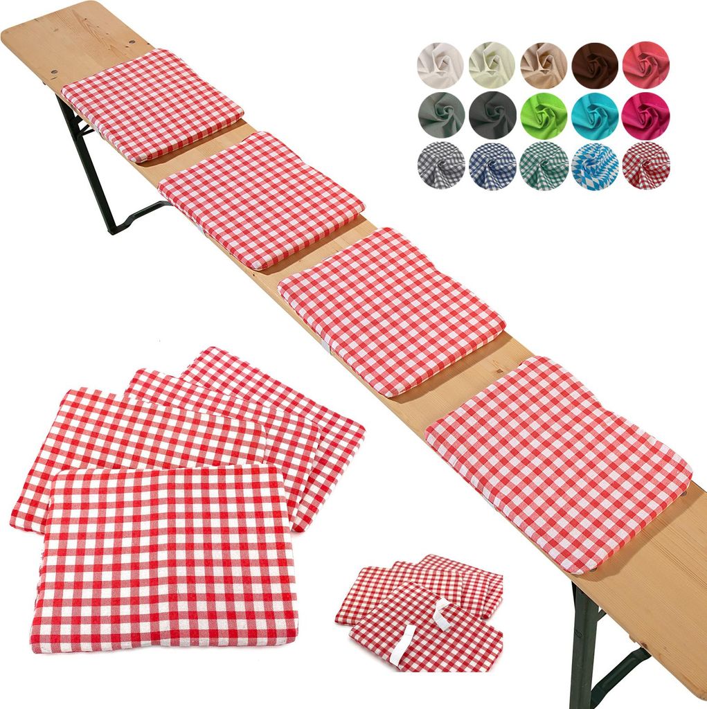 heimtexland Sitzkissen 4er Set Bierbank Polster Auflage Bierzeltgarnitur Garten Deko Kissen Typ859 Karo Rot