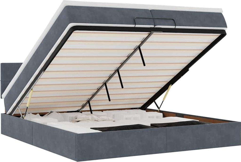 Ottoman-Bett mit Matratzen & LEDs Dunkelgrau 200x200 cm Samt