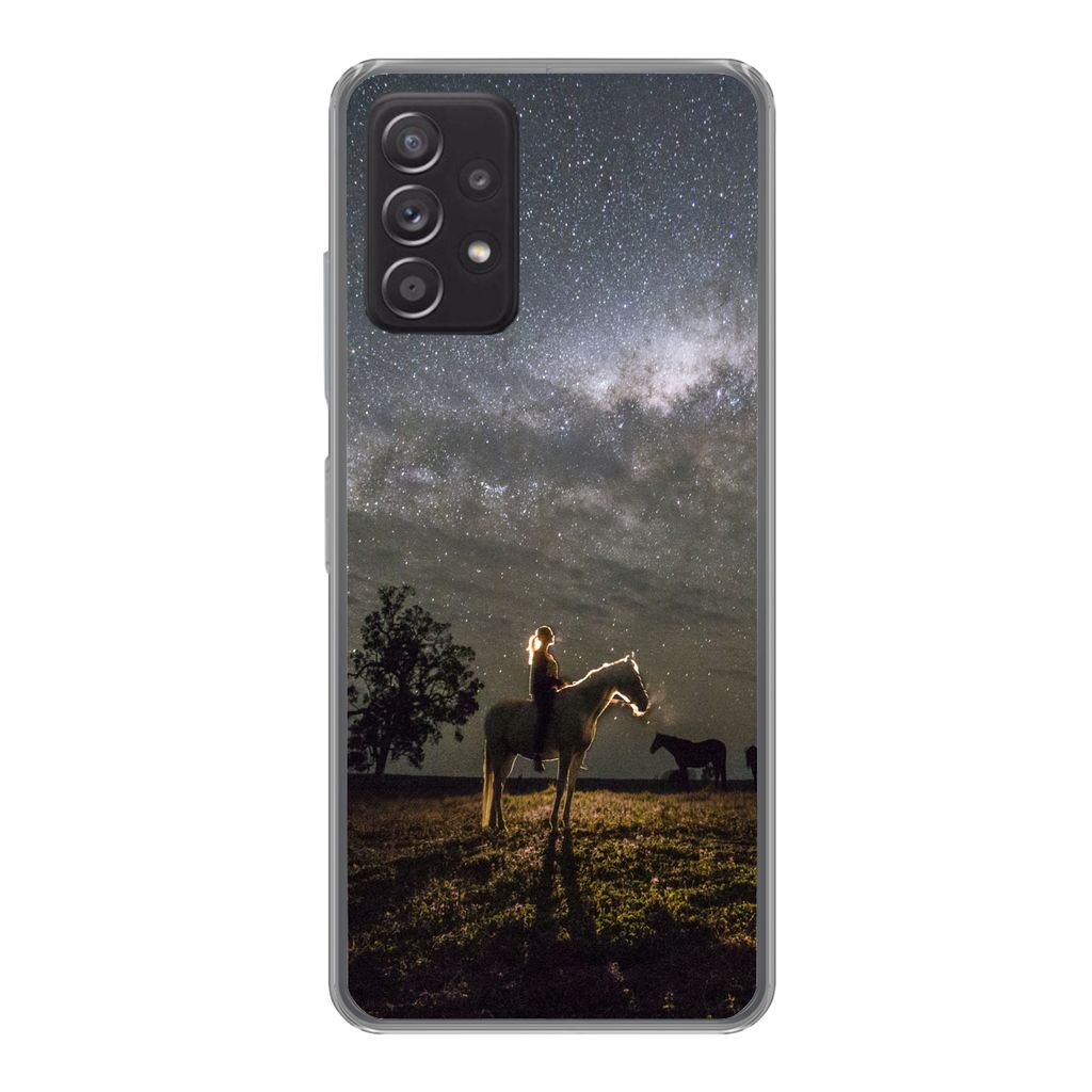 MuchoWow Handyhülle Schutzhülle Hülle für Samsung galaxy a73 Pferd - Frau - Sternenhimmel Silikon Softcase Handy Hülle - Handyhülle