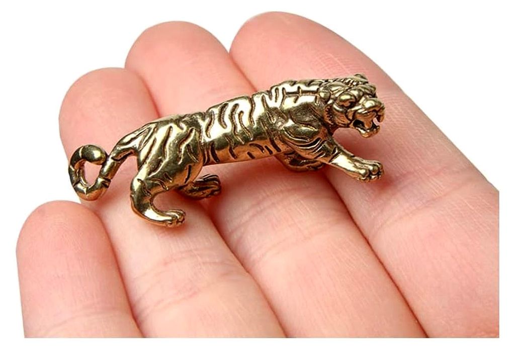 Goldene antike Kupfer-Tigerkönig-Figur, Heimdekoration, Vintage-Messing-Tierornament, Sammelfigur, Schreibtisch-Dekoration