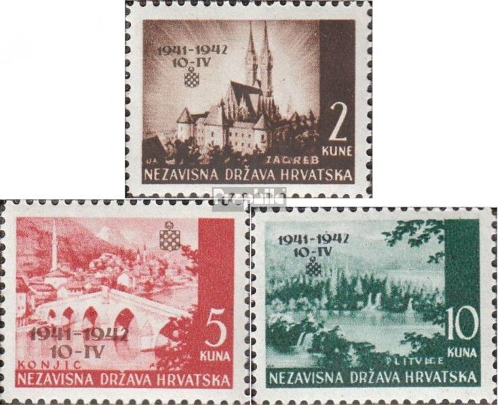 Briefmarken Kroatien 1942 Mi 78-80 (kompl.Ausg.) postfrisch Freimarken