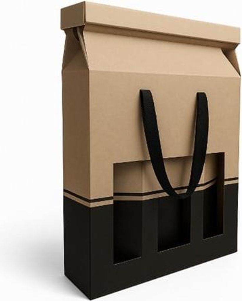 Premium-ÖKO-POP-UP-Schachtel für 3 Flaschen Wein – Produktbild 