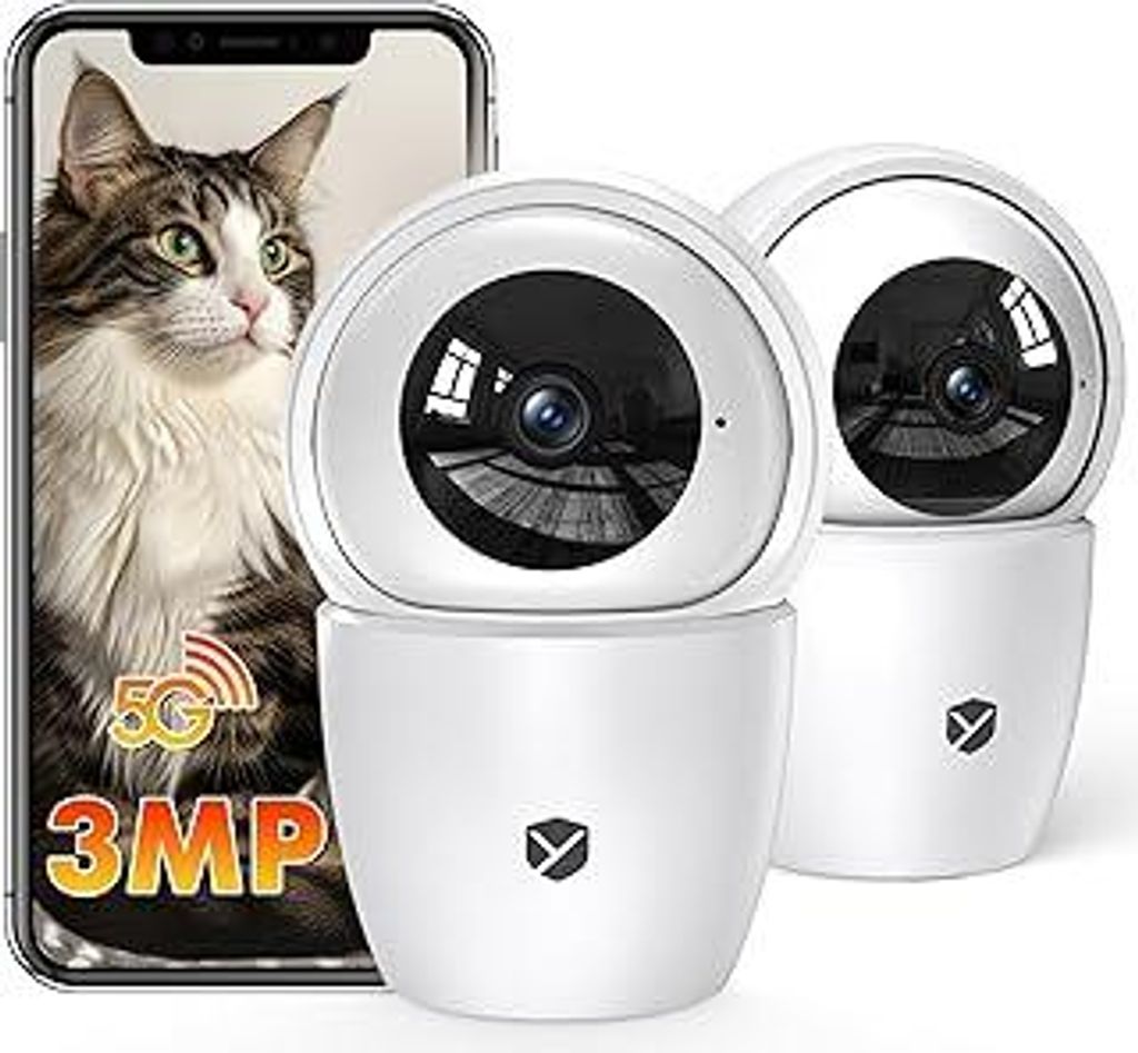2K Überwachungskamera Innen, 360° PTZ Indoor Kamera, 2,4/5Ghz Dual-Band WLAN Hundekamera Kamera Indoor, Zwei-Wege-Audio, Automatische Verfolgung,...