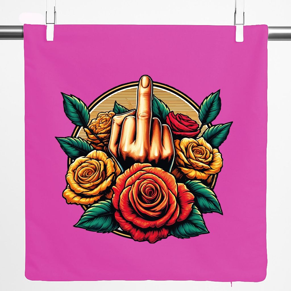 Huuraa Kissenbezug Mittelfinger Rosen 40x40cm Fuchsia Baumwolle Dekokissenbezug Geschenkidee