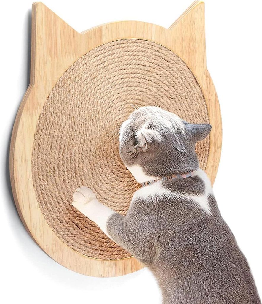 Sisal Kratzbrett mit starkem Saugnapf Holz Katzen Spielzeug Möbel (M) - Katzenform