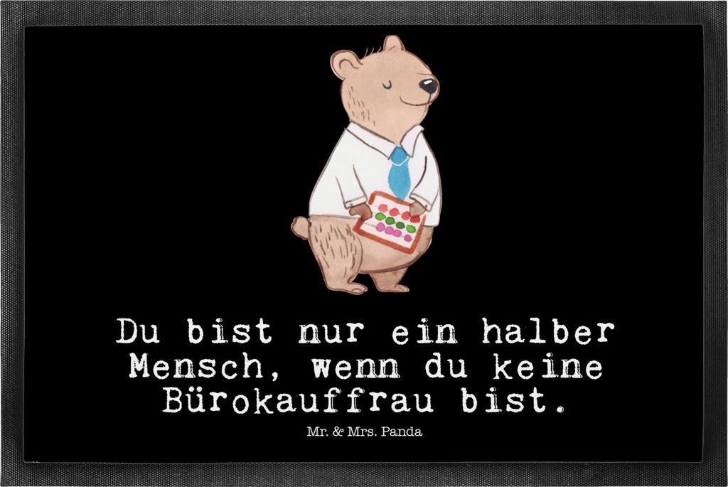 Mr. & Mrs. Panda Fussmatte Bürokauffrau Herz 50 x 75 cm - Schwarz - Geschenk, Ausbildung, Fußabtreter, Lustig, Fußabstreifer, Eingangsmatte, Bü...