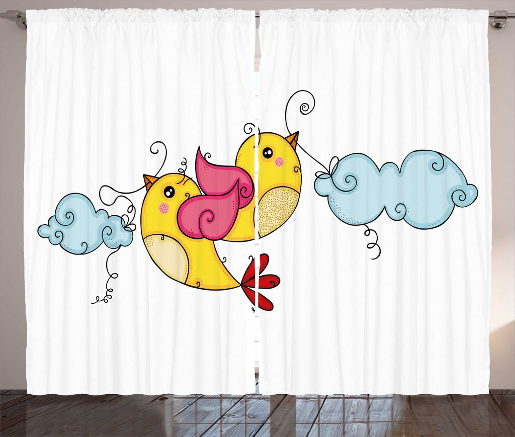 ABAKUHAUS Gelber Vogel Rustikaler Gardine, Flying Birds, Schlafzimmer Kräuselband Vorhang mit Schlaufen und Haken, 280 x 225 cm, Mehrfarbig