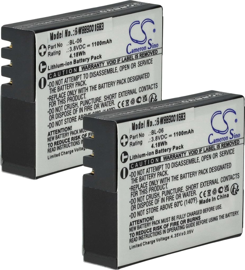 vhbw 2x Akku Ersatz für BL-06 für Kamera (1100 mAh, 3,8 V, Li-Ion)