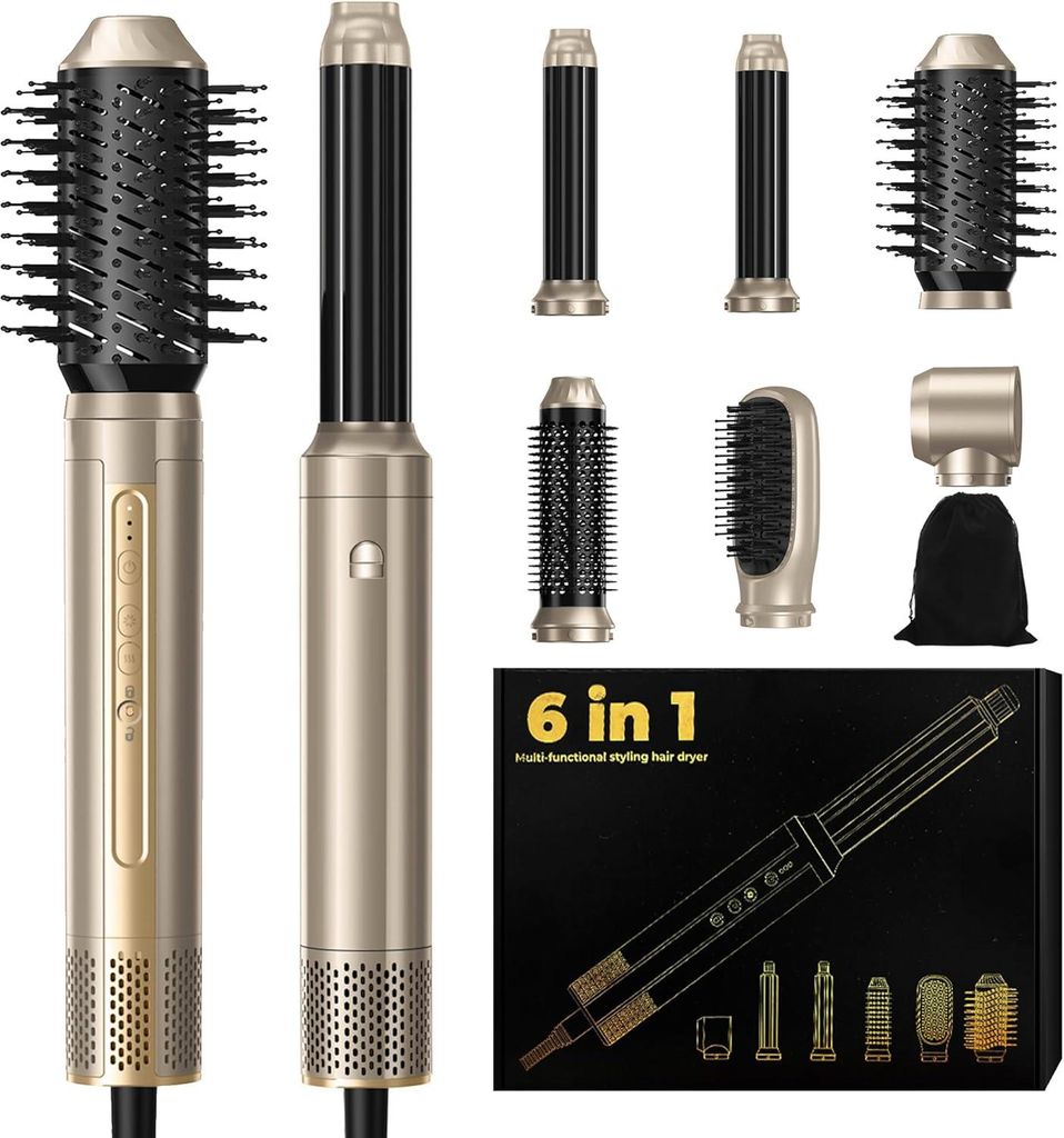 6 in 1 Haarstyler Set Airstyler mit 110000 U/min Warmluftbürste Rundbürstenföhn Haartrockner Lockenstab Glättbürste Thermal Brush für Locken