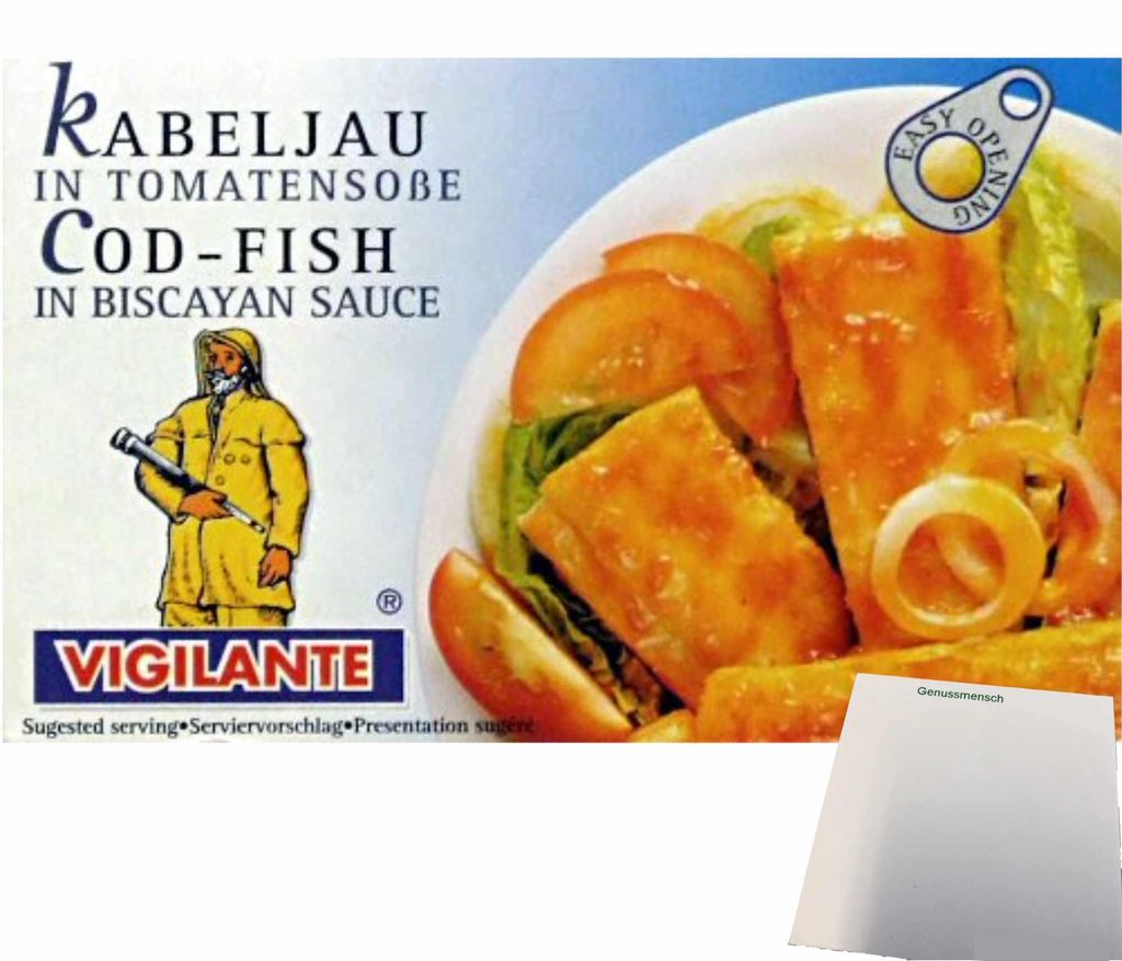 Vigilante Kabeljau in Tomatensauce (115g Dose) + usy Block