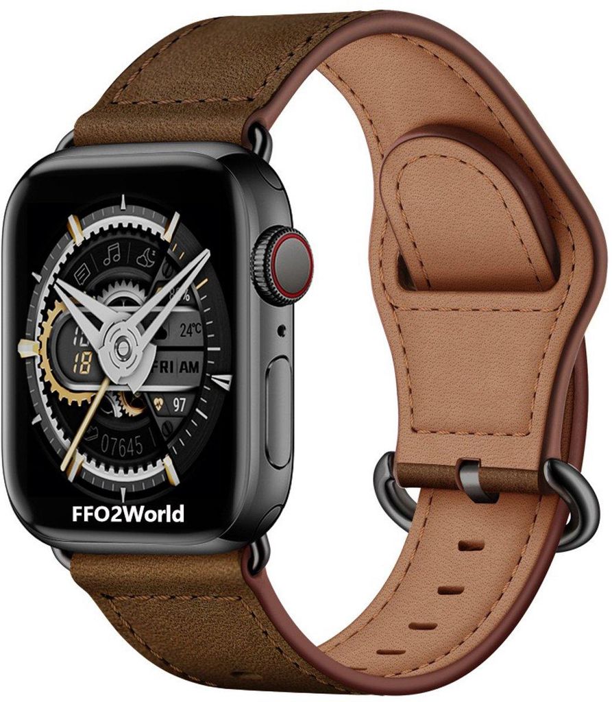 FFO2World Luxus-Lederarmband – Apple Watch 42–49 mm (Serie 1–11, Ultra) – Edler Lederanschluss, Premium-Design – Kaffee