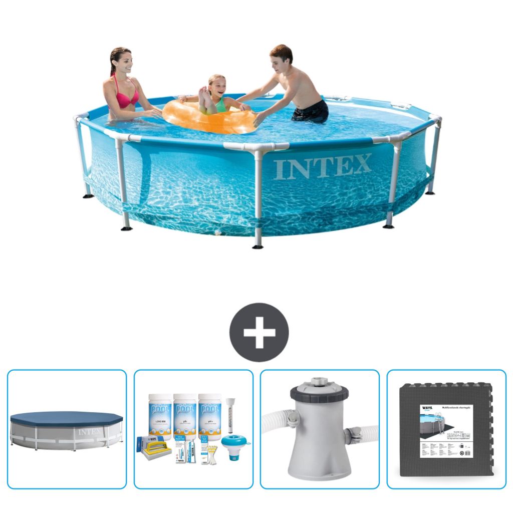 Intex-Schwimmbecken mit rundem Rahmen – 305 x 76 cm – Wasserdruck – im Lieferumfang enthalten Abdeckung - Wartungspaket - Filterpumpe für Sc...