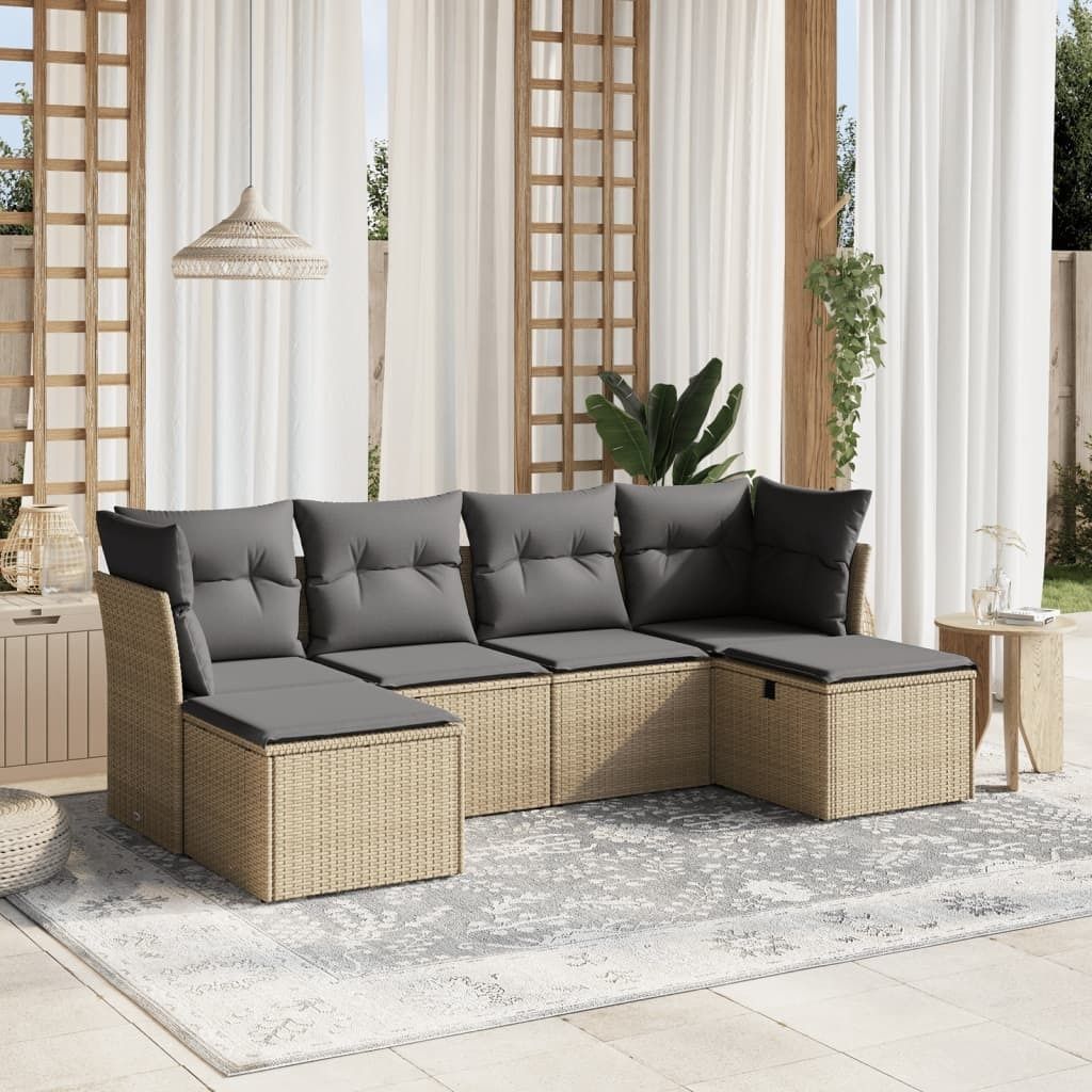 Maison Exclusive - 6-tlg. Garten-Sofagarnitur mit Kissen Beige Poly Rattan
