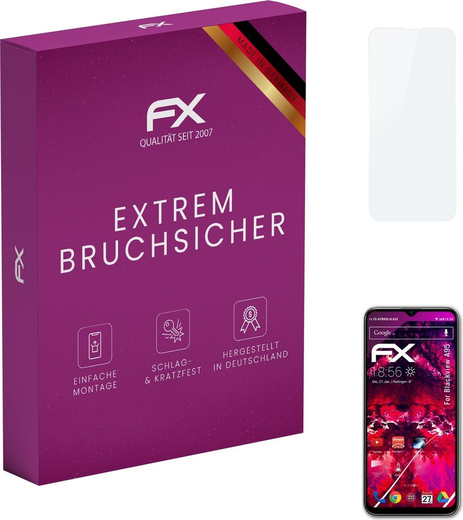 atFoliX FX-Hybrid-Glass Displayfolie kompatibel mit Blackview A95 Glasfolie