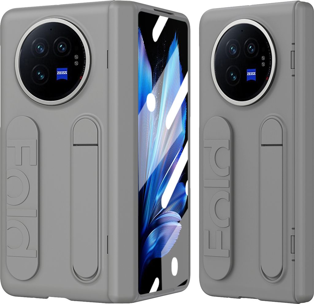 Hülle für vivo X Fold3 Pro Armbandtasche mit Scharnierschutz, Eingebautem Displayschutz, Griff, Ständer Handyhülle Grau