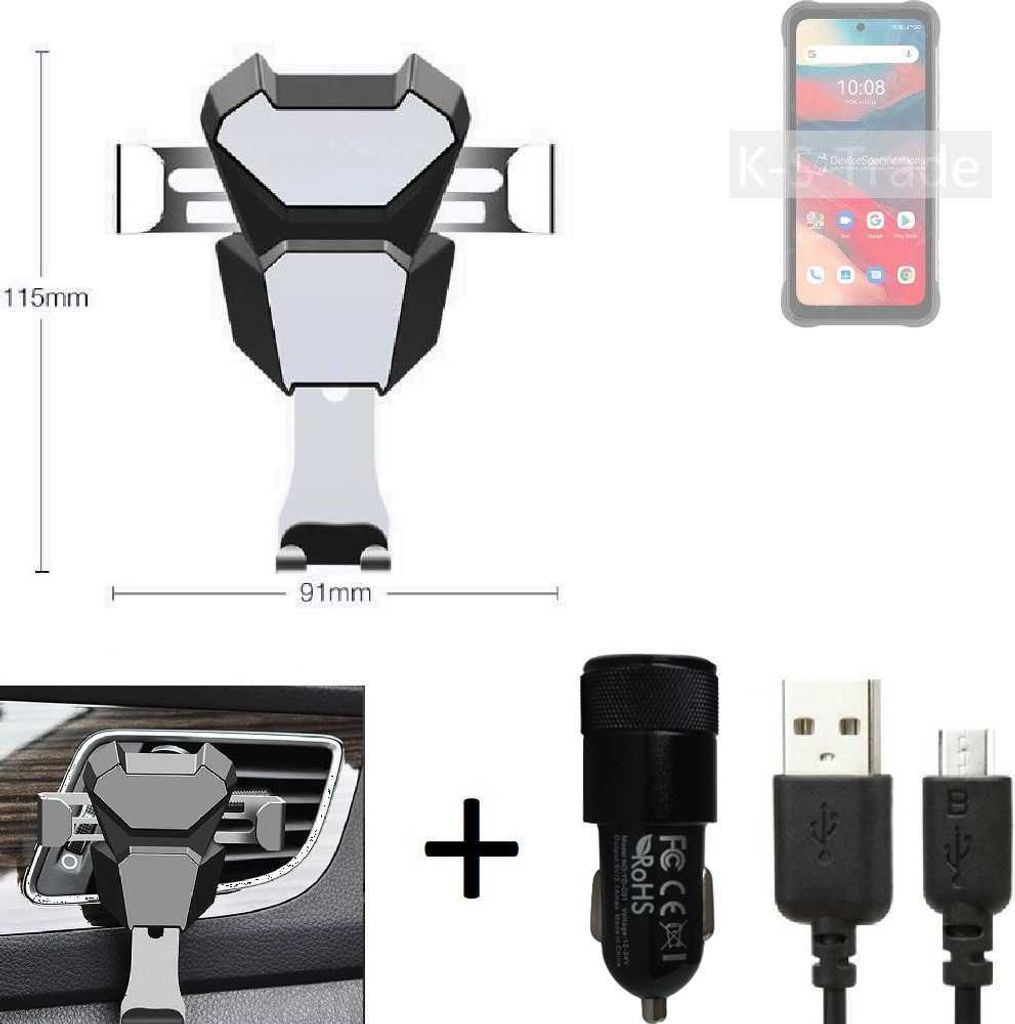 K-S-Trade KFZ Halterung kompatibel mit UMIDIGI Bison GT2 Halterung Lüftungshalterung Lüftungsschlitz schwarz-silber Autohalterung Handy inkl. KFZ