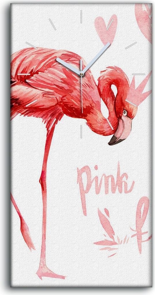 Wanduhr Bürouhr Leinwand Bild Quarz 30x60 Gemälde Tier Vogel Flamingo Kunst - weiße Hände