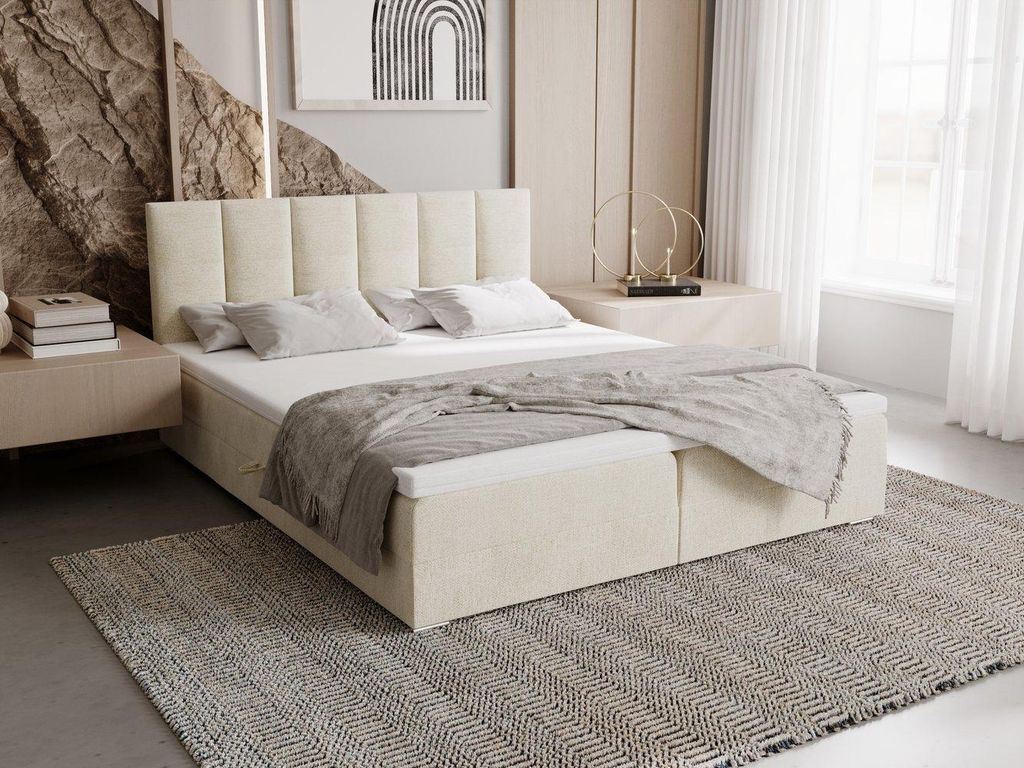 Polsterbett 160x200 ELSIE 3 mit Stauraum - hellbeige
