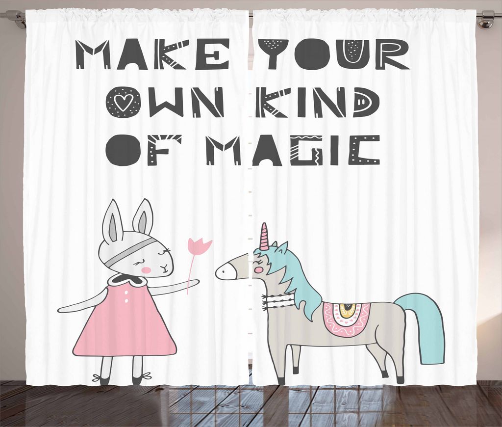 ABAKUHAUS Kindergarten Rustikaler Gardine, Häschen im Kleid Einhorn, Schlafzimmer Kräuselband Vorhang mit Schlaufen und Haken, 280 x 245 cm, Mehr...