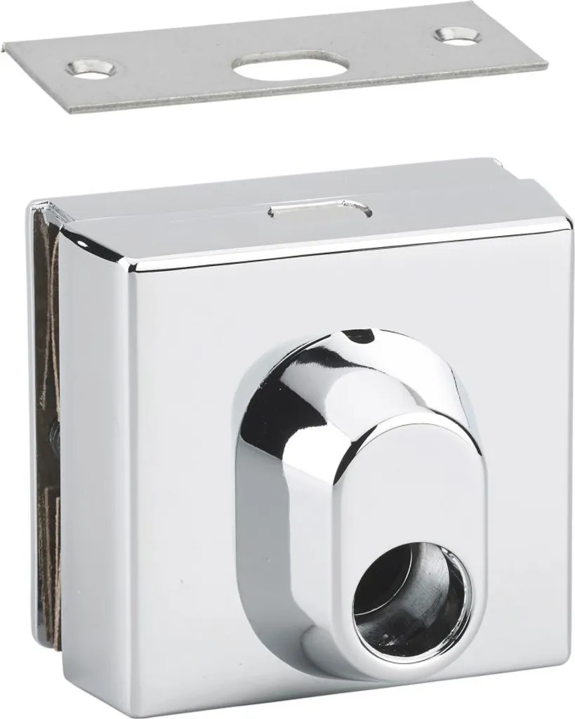 Verrou cavalier Thirard double entrée pour porte en verre chromé 77x72mm