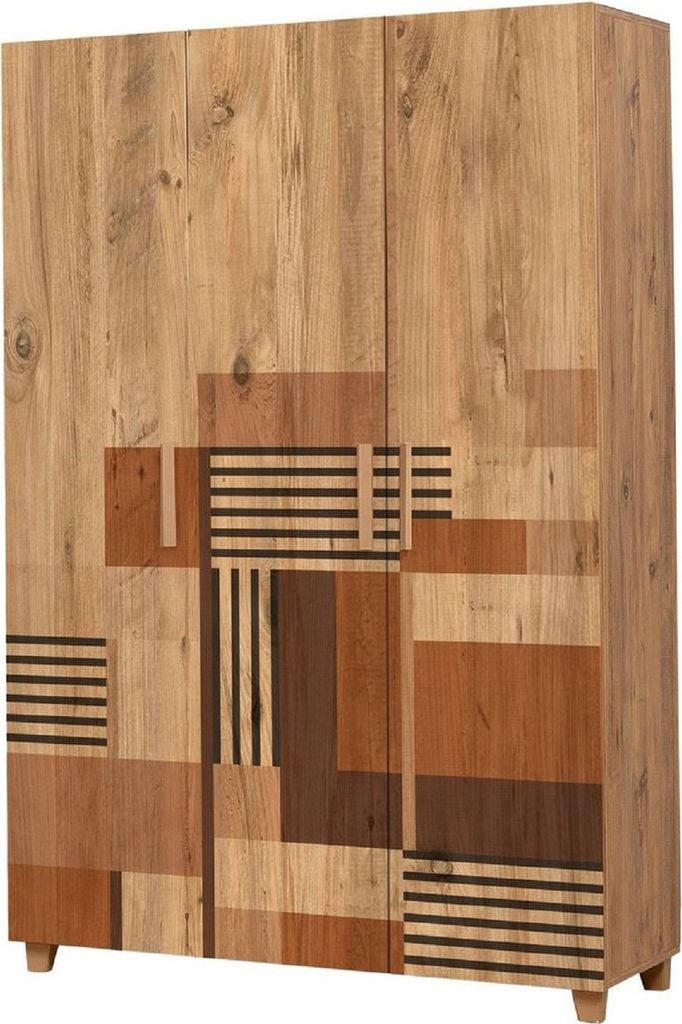 Casa Padrino Luxus Schlafzimmerschrank Naturfarben / Braun 120 x 48 x H. 189 cm - Massivholz Kleiderschrank mit 3 Türen - Schlafzimmer Möbel - Ho...