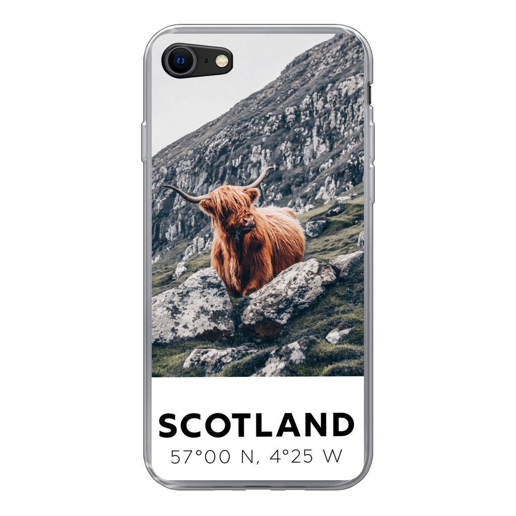 MuchoWow Handyhülle Schutzhülle Hülle für iPhone SE 2020 Schottland - Schottische Highlander - Berge Silikon Softcase Handy Hülle - Kartenbe...