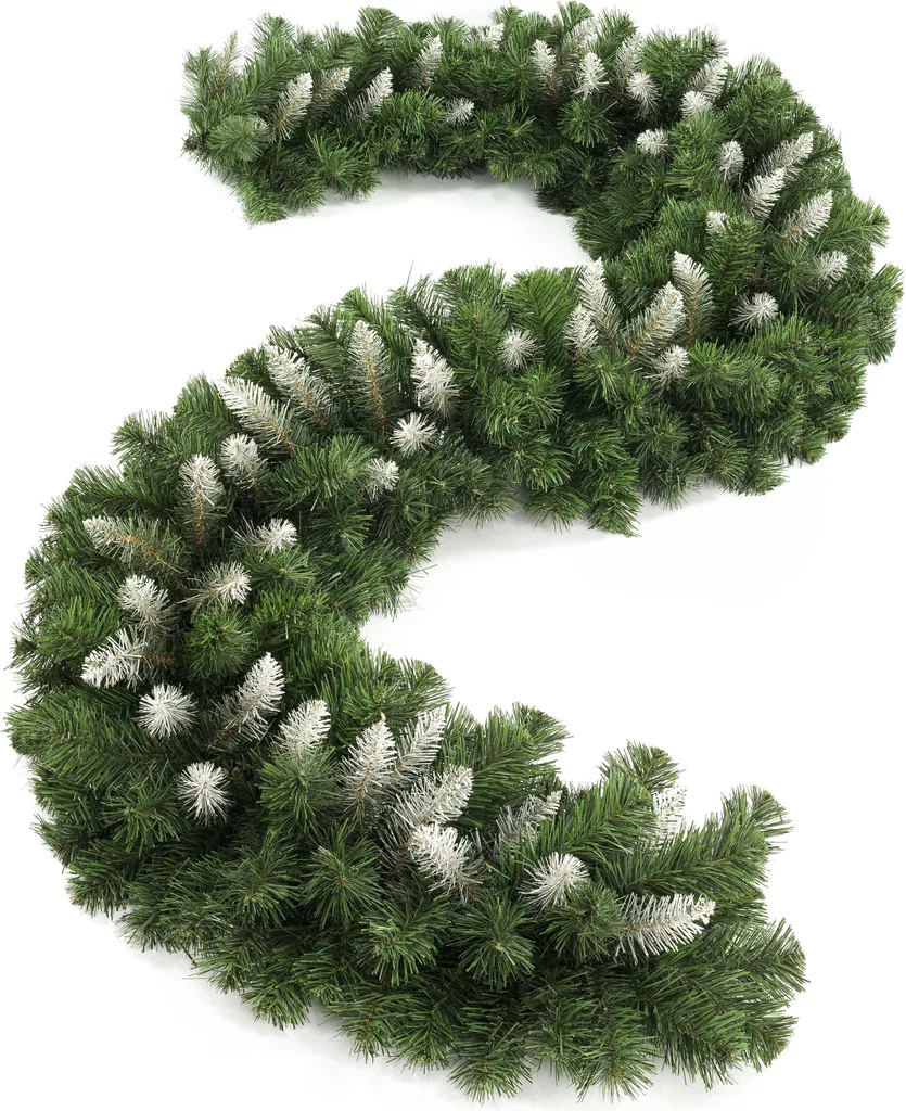 Guirlande Noël Artificielle 270 cm sans Perte d'Aiguilles Vert et Blanc