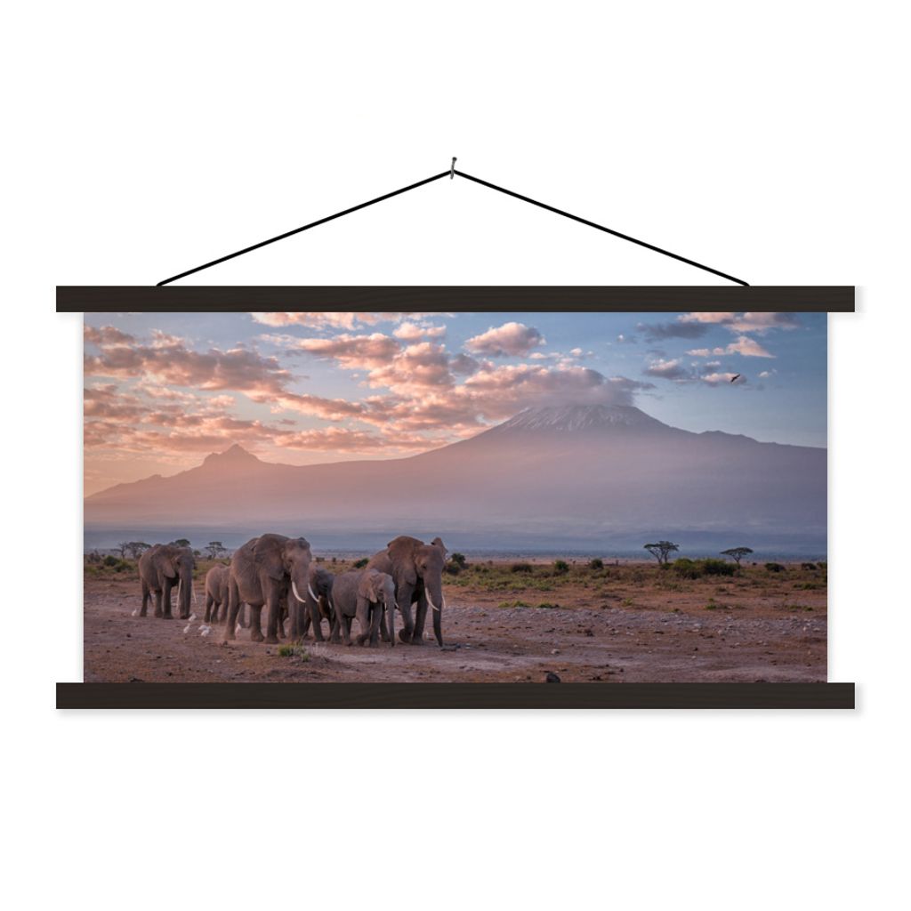 MuchoWow Textilposter Elefant - Tiere - Abend - Landschaft - Savanne 120x60 cm mit schwarzem Rahmen - Dekoration Schlafzimmer