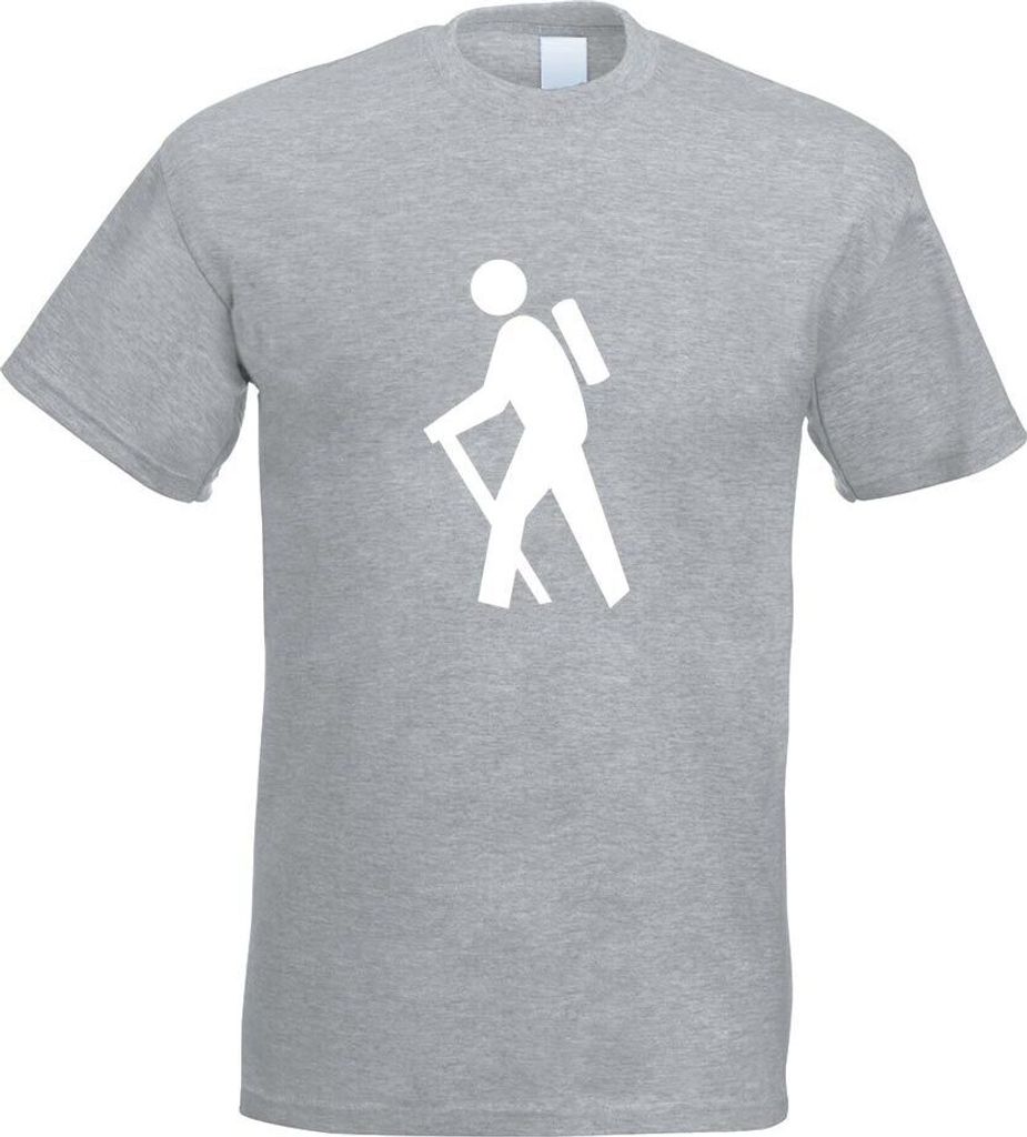 Kiwistar - T-Shirt - Graumeliert - Wanderer Piktogramm Motiv Bedruckt Funshirt Design Print - mit Motiv Bedruckt - Funshirt Design - Sport - Freize...