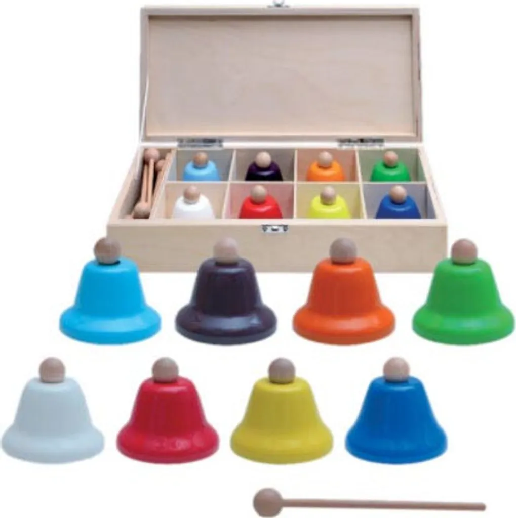 Cadeau Éveil Musical : Clochettes Multicolores Happy Kidz et Coffret Bois