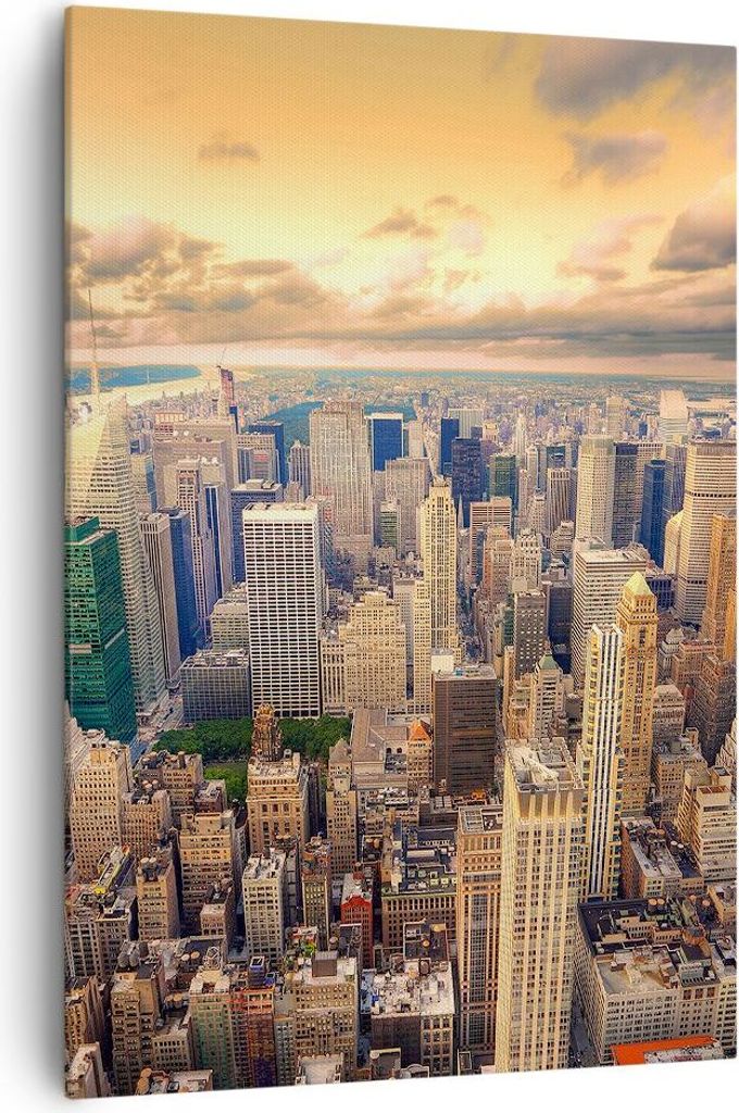Bild auf Leinwand - Leinwandbild - Einteilig - Stadt Wolkenkratzer Amerika Innenstadt - 70x100cm - Wand Bild - Wandbilder - Leinwanddruck - Wanddek...