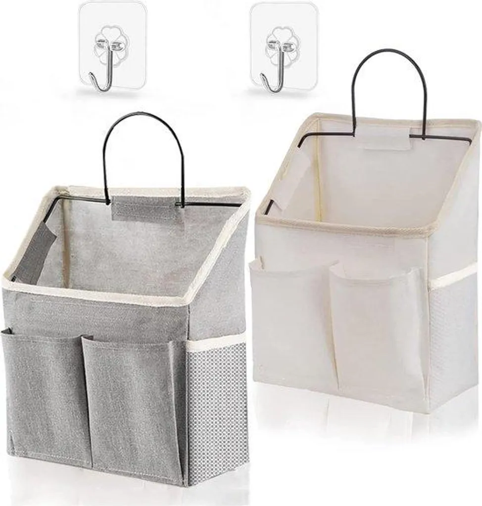 Système de suspension en tissu blanc 4 poches avec crochets adhésifs
