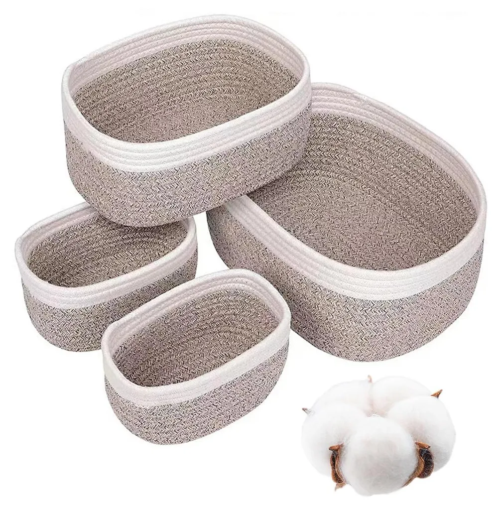 Paniers de Rangement Empilables en Fibre Naturelle - Décoration Maison x4