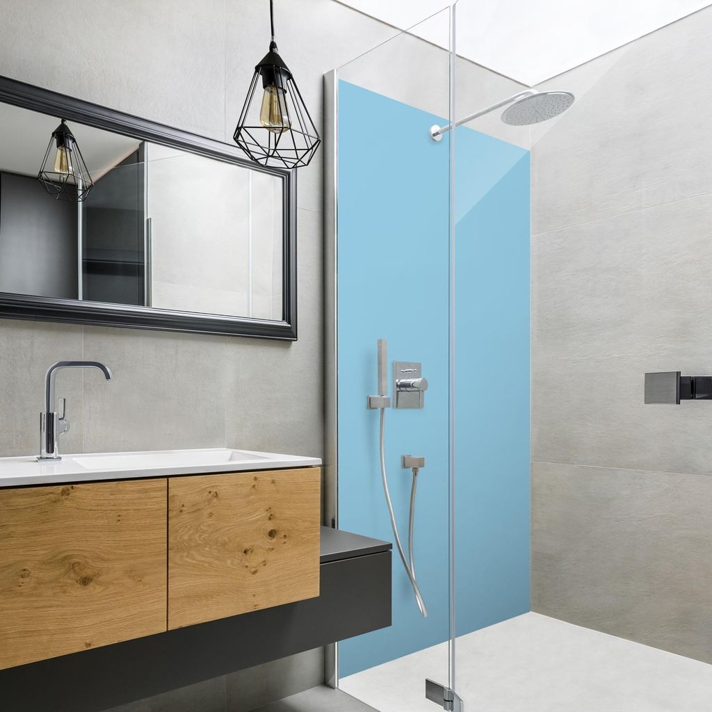 Duschrückwand mit Motiv selbstklebend - 0.35 mm Wandpaneel wasserfest Design blau Unifarben Badrückwand fugenlos Smart matt 100x190 cm
