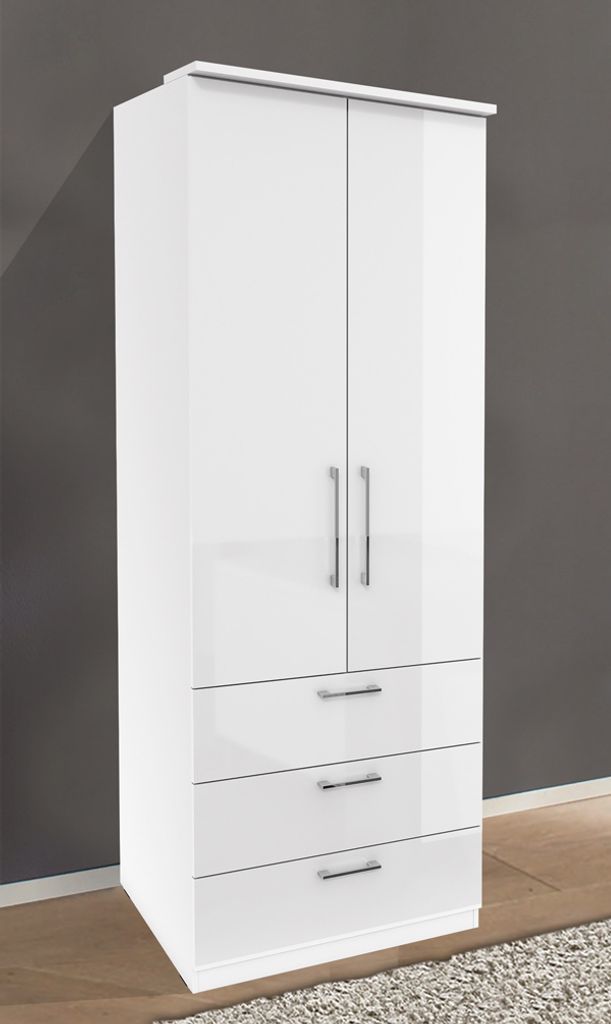 Kleiderschrank "Optima" Drehtürenschrank 90 cm weiß Hochglanz 2-Türig