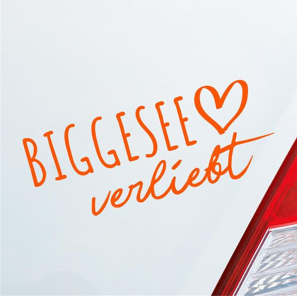 Auto Aufkleber Biggesee verliebt Herz See Sea Liebe Car 19x8 cm Orange Sticker Heckscheibenaufkleber